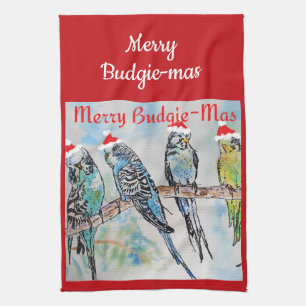 Budgie Budgerigar Christmas Merry Budgie-mas Tea Towel