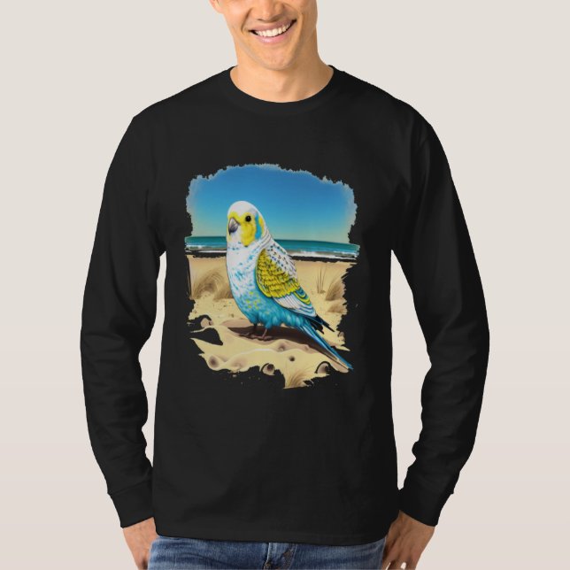 Budgie Budgerigar Parakeet Bird Ocean Beach Summer T-Shirt (Front)