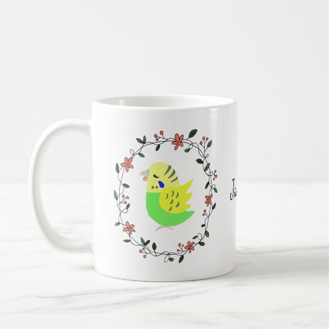 Budgie Budgerigar Parakeet Parrot Pet bird custom Coffee Mug (Left)