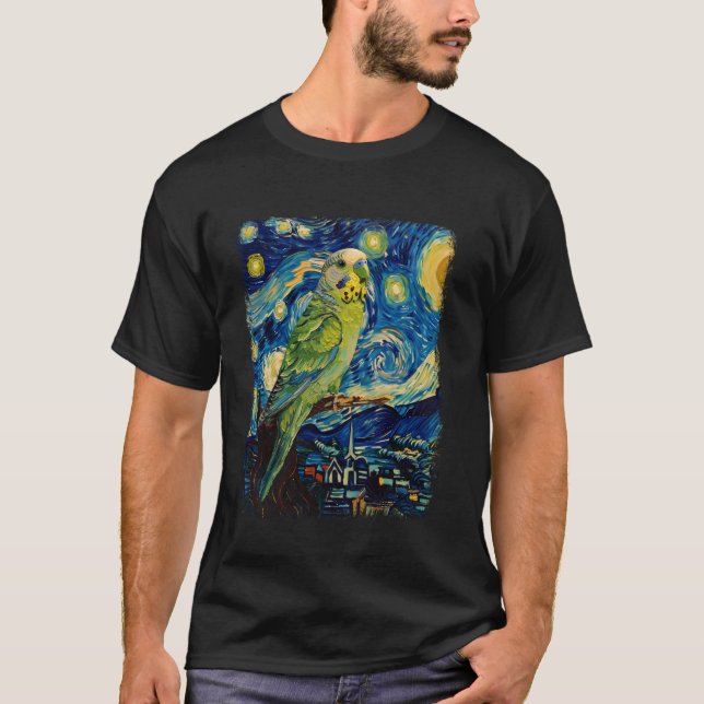 Budgie Budgerigar Parrot Bird Starry Night Paintin T-Shirt (Front)