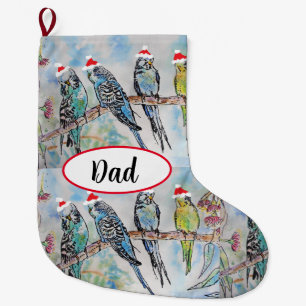 Budgie Budgies Bird Birds Dad Christmas Stocking 