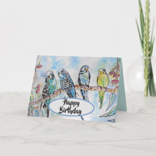 Budgie Budgies Watercolor Painting Bird Card
