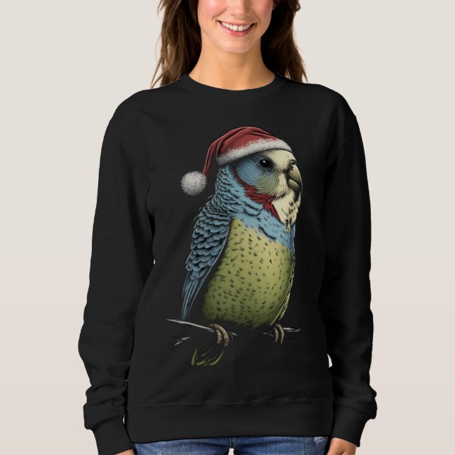 Budgie Christmas Budgerigar Santa Hat Parakeet Bir Sweatshirt (Front)
