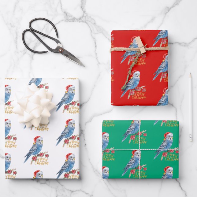 Budgie Christmas Wrapping Paper (Front)
