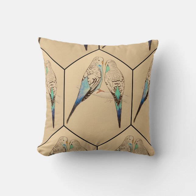 Budgie Cushion Watercolour (Front)