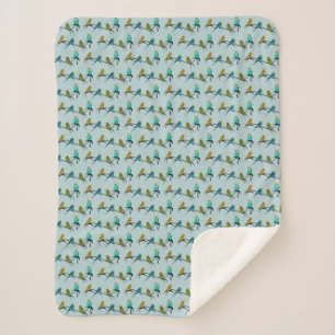 Budgie Frenzies Sherpa Blanket (Light Cyan)