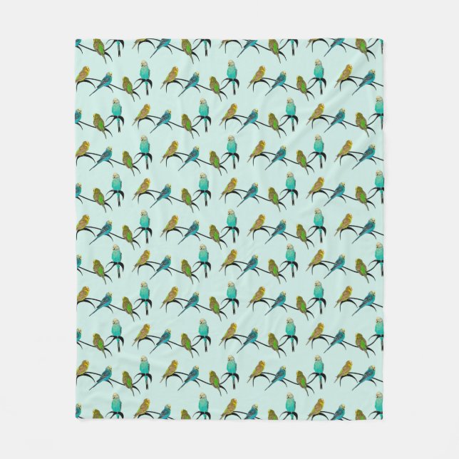 Budgie Frenzy Fleece Blanket (Light Cyan) (Front)