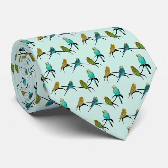 Budgie Frenzy Tie Double Sided Print (Light Cyan) (Rolled)