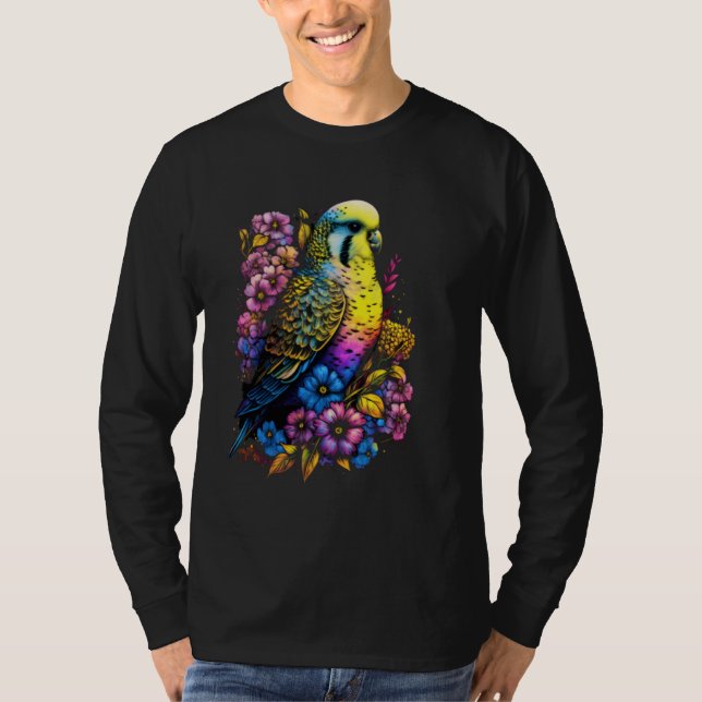 Budgie Mom Flower Budgerigar Parakeet Bird Mother  T-Shirt (Front)