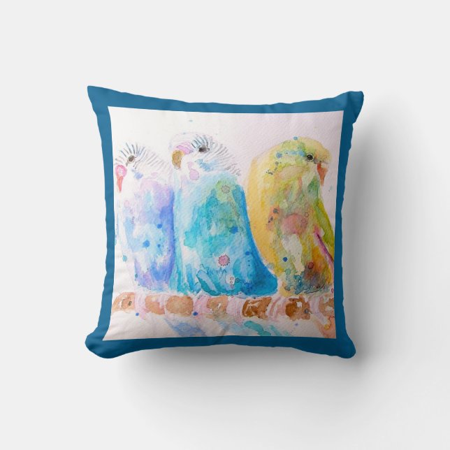 Budgie Parakeet Budgerigar Budgies Teal Blue Cushion (Front)