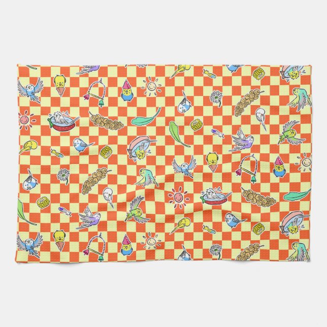 Budgie parrot pattern tea towel (Horizontal)