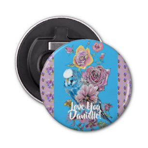 Budgie Watercolor floral Ladies Bottle Opener