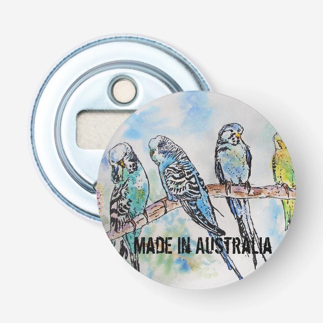 Budgie Watercolour Bird Cute Made In Australia Bottle Opener (Front)