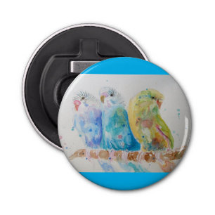 Budgie Watercolour Painting bird budgies Aqua Teal Bottle Opener