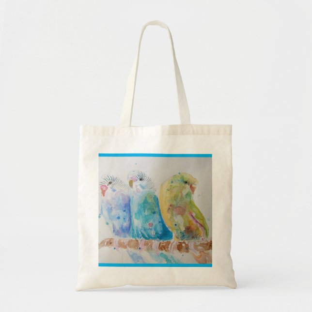 Budgie Watercolour Painting bird Budgies Aqua Teal Tote Bag (Front)