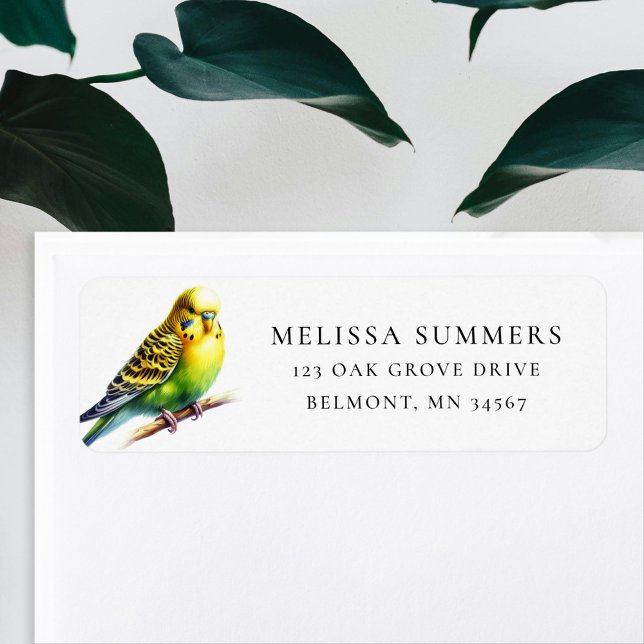 Budgie Yellow and Green Return Address Label (Creator Uploaded)