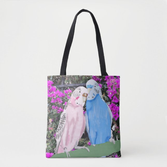 Budgies and Pinky mauve Bougainvillea Tote Bag (Front)