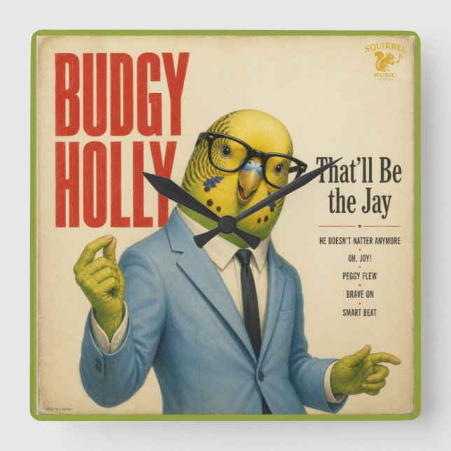 Budgy Holly Album: a Parody Square Wall Clock (Front)