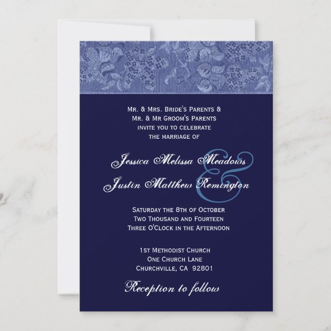Bue and Midnight Midnight Damask Wedding Template (Front)
