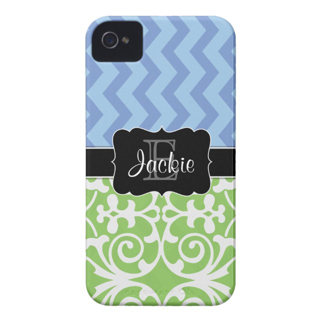 Bue Green Dual Pattern monogrammed iPhone4/4s case (Back)
