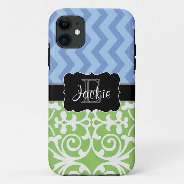 Bue Green Dual Pattern monogrammed iPhone5 case (Back)