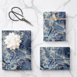 Bue Grey Black Marble & Beige Veins Wrapping Paper Sheet