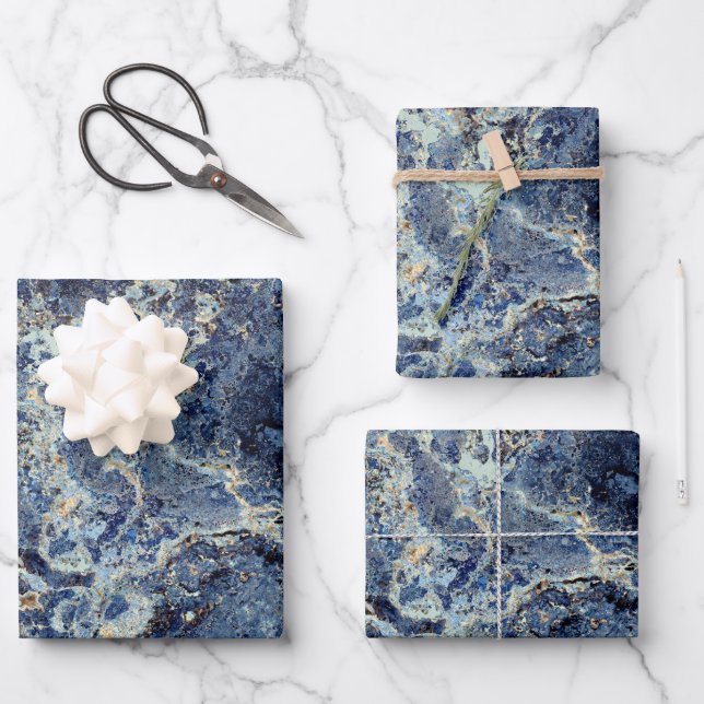 Bue Grey Black Marble & Beige Veins Wrapping Paper Sheet (Front)