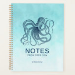 Bue nautical octopus planner<br><div class="desc">Dark-blue octopus,  nautical illustration with blue to white watercolors ombre background.</div>