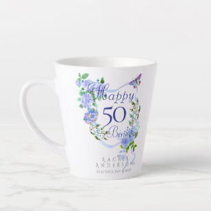 Bue Rose Ribbon 50th Birthday Latte Mug
