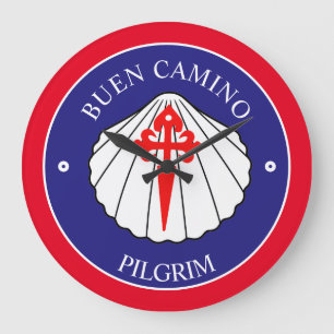 Buen Camino pilgrims cross shell Large Clock