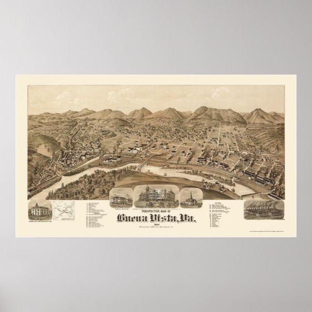 Buena Vista, VA Panoramic Map - 1891 Poster (Front)