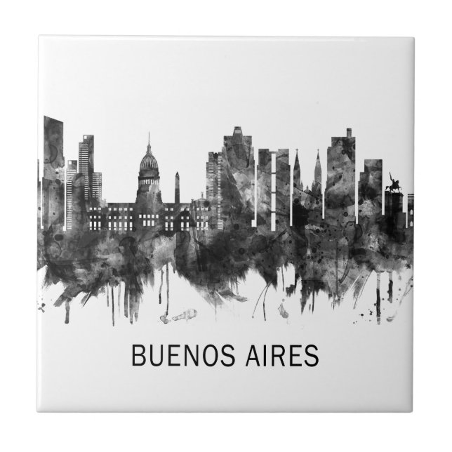 Buenos Aires Argentina Skyline BW Tile (Front)