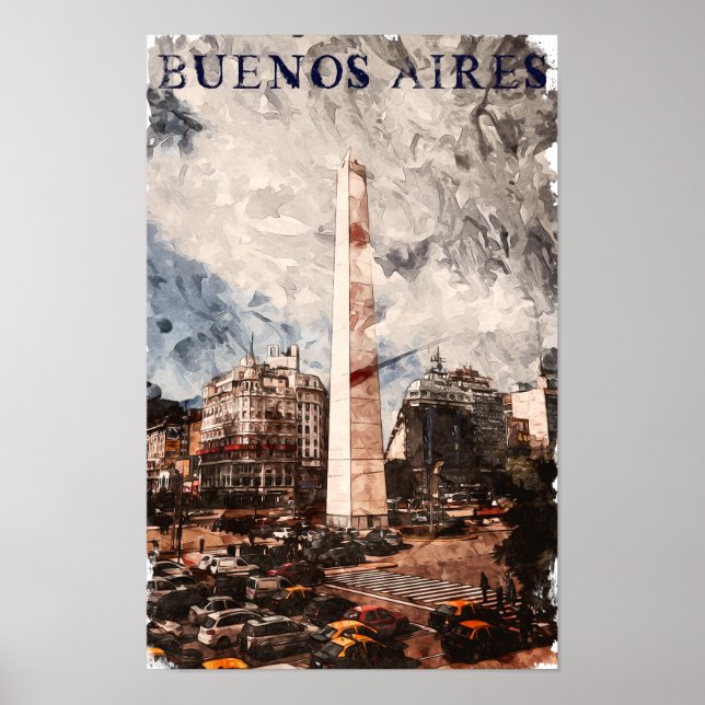 Buenos Aires Argentina Skyline Watercolor Poster (Front)