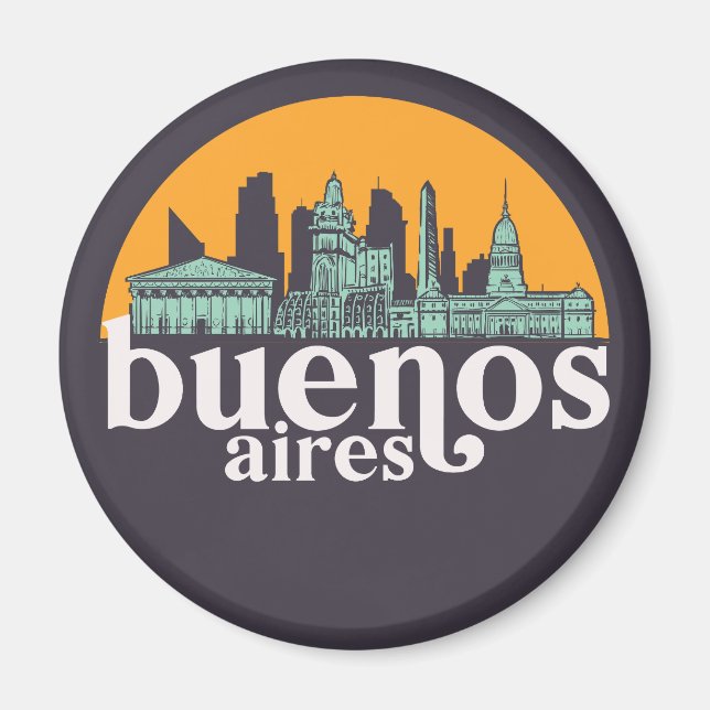 Buenos Aires Vintage City Skyline Cityscape Art Magnet (Front)