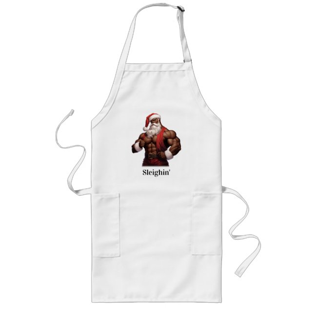 Buff African American Santa Workout Muscles Gym Long Apron (Front)