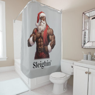 Buff African American Santa Workout Muscles Gym Shower Curtain