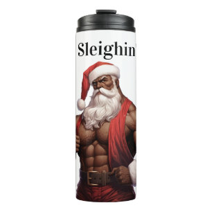 Buff African American Santa Workout Muscles Gym Thermal Tumbler