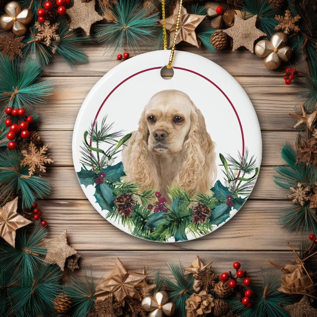 Buff American Cocker Spaniel Evergreen Wreath Ceramic Tree Decoration (Creator Uploaded)