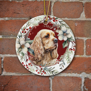 Buff American Cocker Spaniel Rustic Wreath Ceramic Tree Decoration
