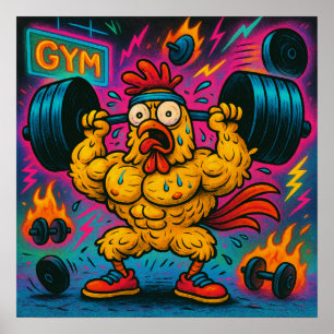 Buff Chicken Lifting Weights Poster
