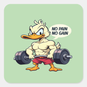 Buff Duck No Pain No Gain Gym Workout Cartoon Square Sticker