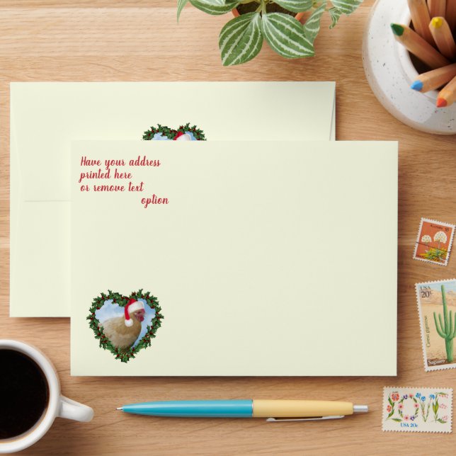 Buff Orpington Chicken Heart Wreath Christmas Envelope (Desk)