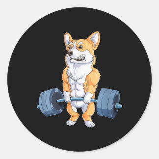 Buff Power Lifting Corgi Bodybuilder Classic Round Sticker