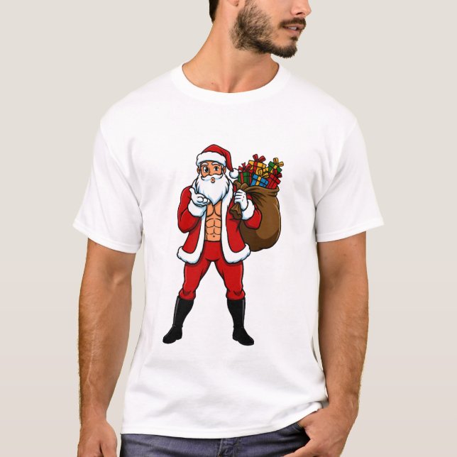 Buff Santa Blowing Kiss! Ripped Abs & Sweet Christ T-Shirt (Front)