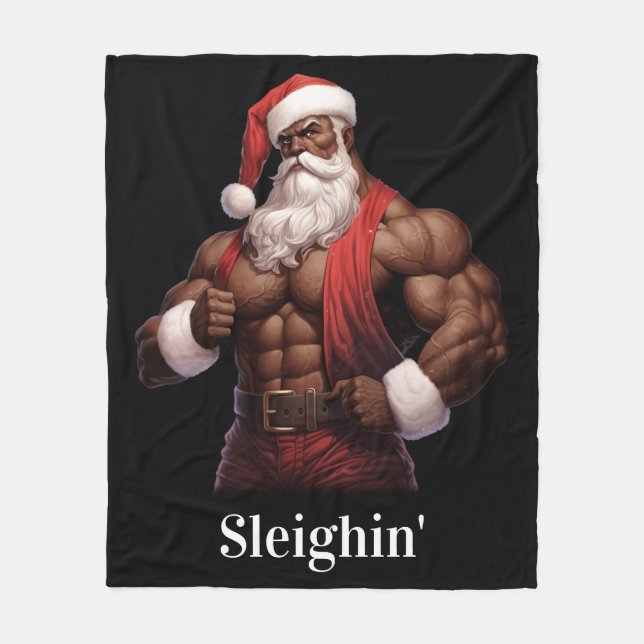 Buff Santa Claus Workout Muscles Gym Fleece Blanket (Front)