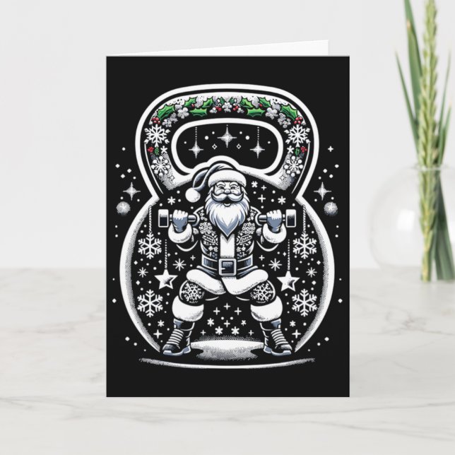 Buff Santa Kettlebell Christmas  Card (Front)