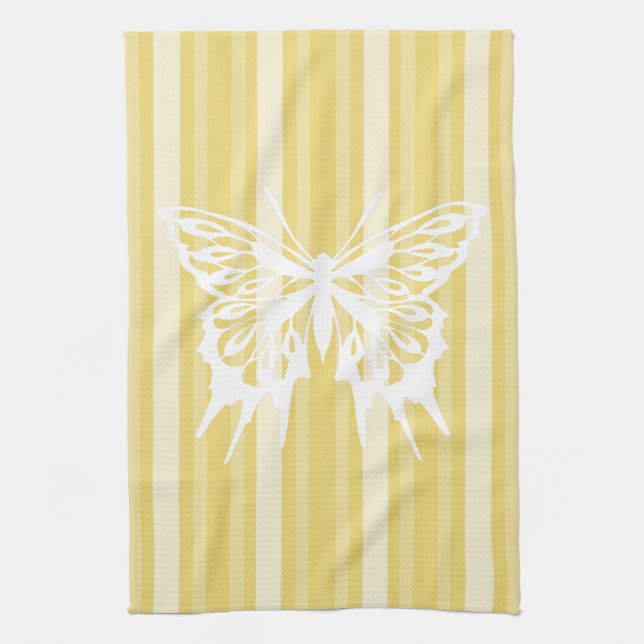 Buff Victorian Stripe with Butterfly Tea Towel (Vertical)