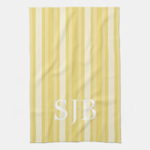 Buff Victorian Stripe with Monogram Tea Towel