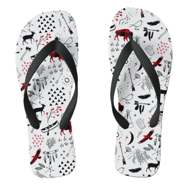 Buffalo Adventures Black and Red Plaid ID599 Jandals (Footbed)