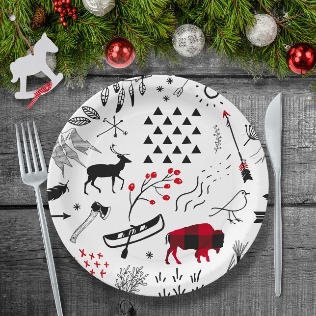 Buffalo Adventures Black and Red Plaid ID599 Paper Plate (Creator Uploaded)